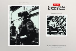 Newspaper Printed Square And Poster Effect