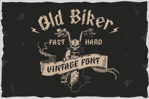 Old Biker. Gothic style vintage label font.