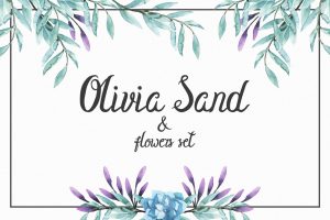 Olivia Sand Typeface & Flowers set