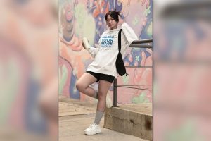Oversized Hoodie Mockup Featuring a Woman
