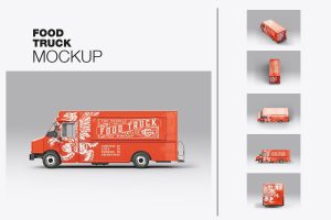 Pack Step Van Food Truck Mockup