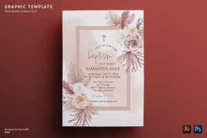 Peach Baptism Invitation Card