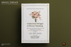 Peach Fuzz Floral Bouquet Wedding Invitation