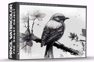 Pencil Watercolor Psd Template Photoshop