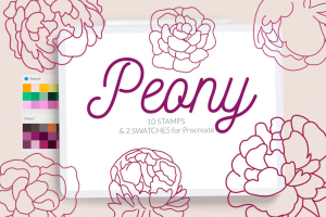 Peony Procreate Stamp Brushes Line Art