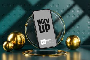 Phone Mockup Podium Stage Circle Glass Sphere Teal