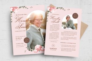Pink Floral Funeral Program Template