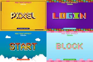 pixel text effect set