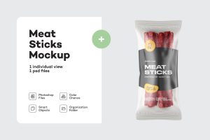 Plastic Bag With Meat Sticks Mockup