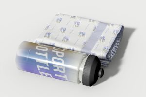 Plastic Sport Bottle with Towel Mockup