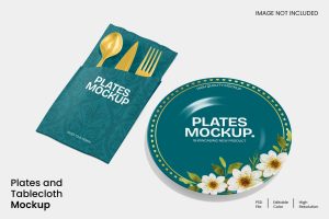 Plates and Tablecloth Mockup