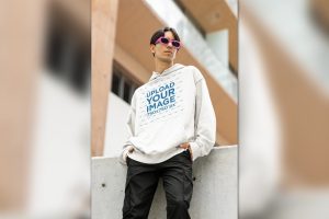 Pullover Hoodie Mockup of a Man with Sunglasses