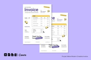 Purple Yellow Modern Creative Invoice | 005