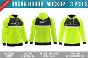 Raglan Hoodie Mockup – 3 Photoshop Files