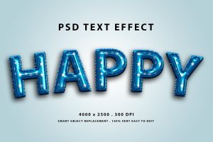 Realistic blue balloon foils text effect