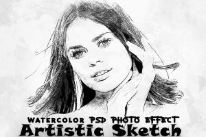 Realistic Pencil Watercolor Photo Template PSD