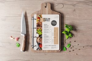 Restaurant Menu On Cutting Board Mockup