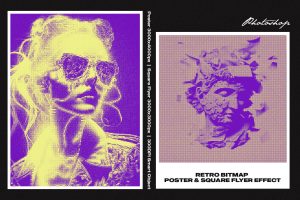 Retro Bitmap Square And Poster Effect