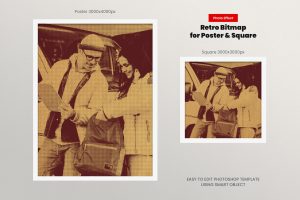 Retro Bitmap Square And Poster Effect