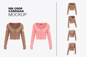 Rib Crop Cardigan Mockup