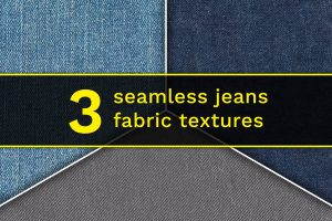 Set of 3 different seamless denim fabric textures.