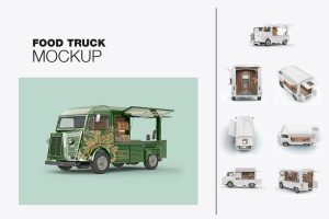 Set Opened Vintage Food Truck Mockup