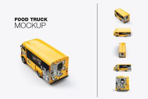Set Vintage Food Truck Mockup