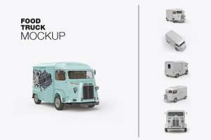 Set Vintage Food Truck Mockup