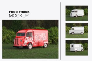 Set Vintage Food Truck Scene Mockup