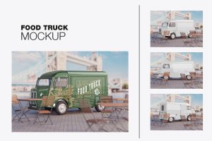 Set Vintage Food Truck Scene Mockup