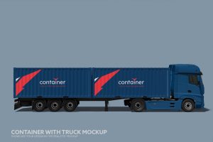 Shipping Container Mockup with Truck