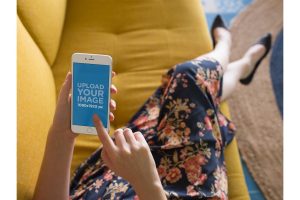 Silver iPhone Mockup of a Woman