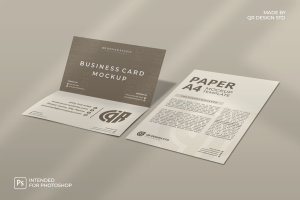 Simple Business Card & Paper A4 Mockup