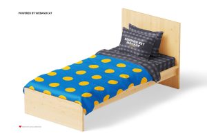Single bed, Bedding Mockup