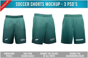 Soccer Shorts Mockup – 3 Photoshop Files
