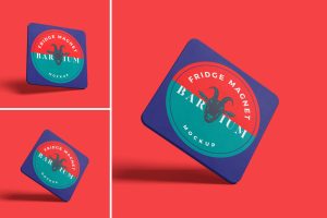 Square Shape Fridge Magnet Mockup