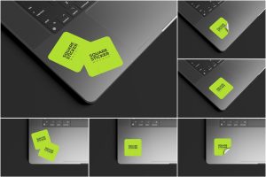 Square Sticker Mockup On Laptop