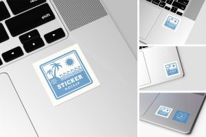 Square Sticker on Laptop Mockup