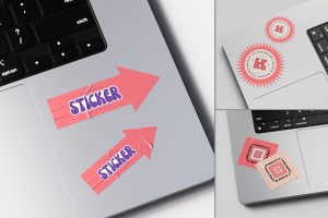 Sticker on Laptop Mockup Set