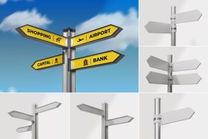 Street Direction Sign Psd Mockups Set