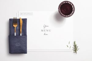 Table A4 Menu with Cutleries Napkin Drink
