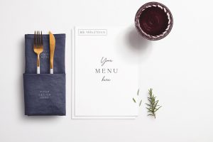 Table A5 Menu with Cutleries Napkin Drink