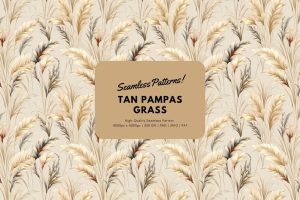 Tan Pampas Grass Seamless Pattern