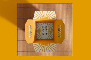 Top View Noodle Box on Bamboo Mat Mockup