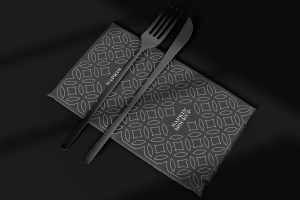 Top View of  Napkin with Utensils Mockup