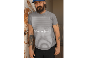 T-Shirt Mockup Featuring a Bearded Man