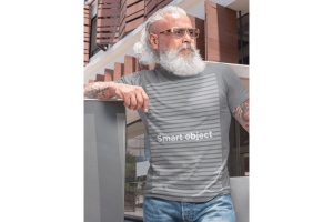 T-Shirt Mockup of a Trendy Middle-Aged Man