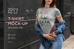 T-Shirt Mock-Up Walking Girl