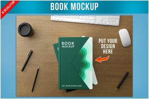 Two Books on Wooden Table Mockup