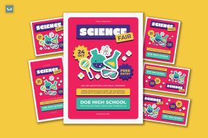 Vibrant Sticker-Like Science Fair Flyer Set | 003